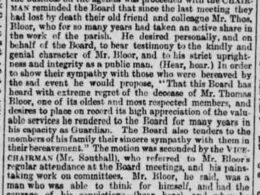 1887, Board of Guardians obituary to Thomas Bloor